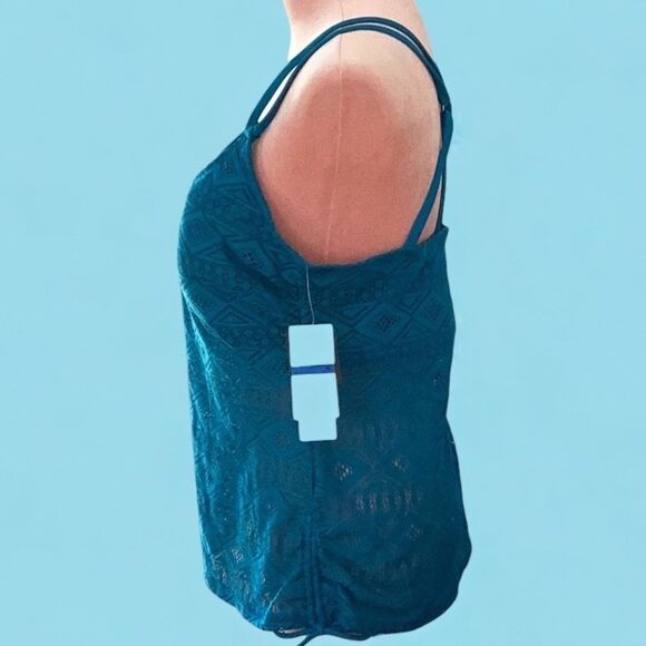 HULA HONEY NWT BLUE TEAL  CROCHET FLOUNCE TANKINI BATHING SUIT WEAR TOP XL - Picture 4 of 8